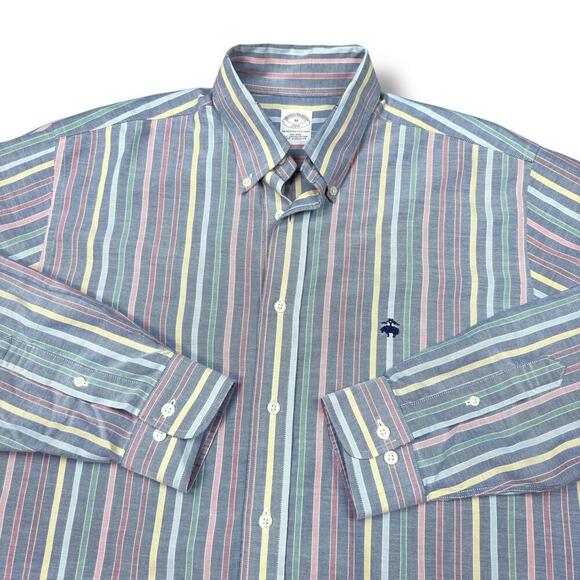 Brooks Brothers 346 Multicolor Stripe Original Polo Shirt M Cotton USA Colorful - Picture 1 of 9
